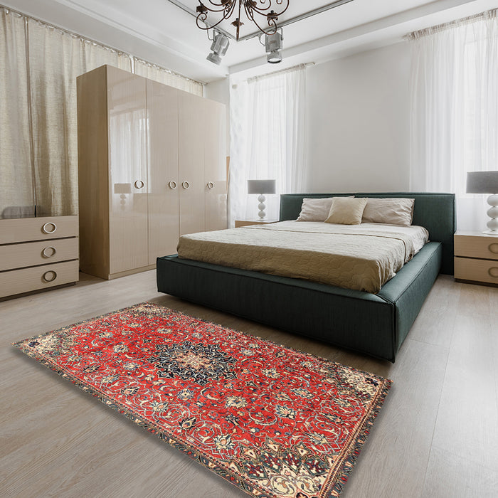 Machine Washable Traditional Camel Brown Rug in a Bedroom, wshtr4325