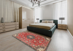 Traditional Camel Brown Medallion Rug in a Bedroom, tr4325
