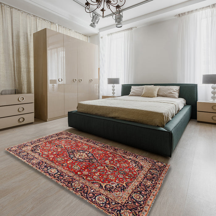 Traditional Saffron Red Medallion Rug in a Bedroom, tr4326