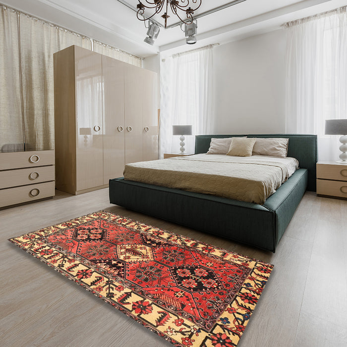 Machine Washable Traditional Tomato Red Rug in a Bedroom, wshtr4327