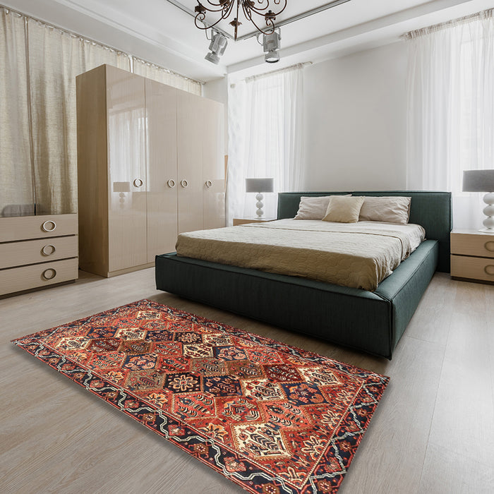 Machine Washable Traditional Saffron Red Rug in a Bedroom, wshtr4328
