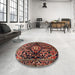 Round Machine Washable Traditional Orange Salmon Pink Rug in a Office, wshtr432
