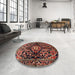 Round Traditional Orange Salmon Pink Persian Rug in a Office, tr432