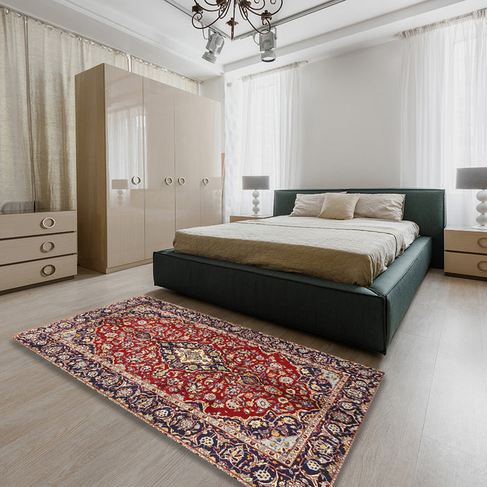 Traditional Saffron Red Medallion Rug in a Bedroom, tr4331