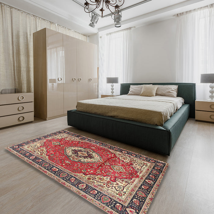 Machine Washable Traditional Fire Brick Red Rug in a Bedroom, wshtr4333