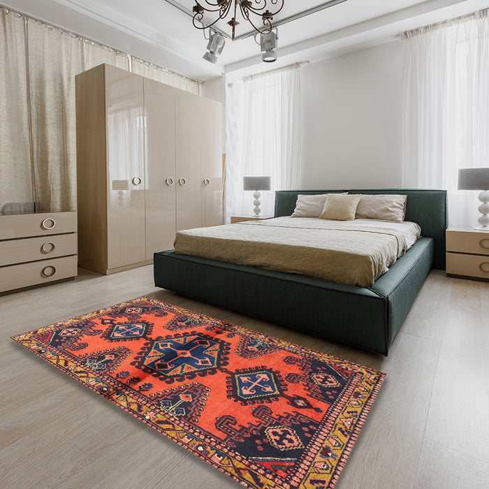 Traditional Rust Pink Persian Rug in a Bedroom, tr4334