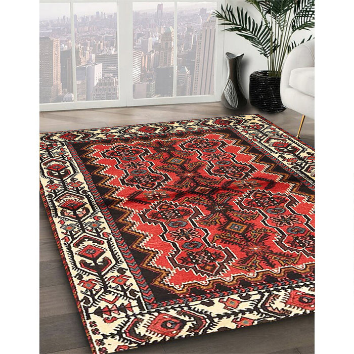 Traditional Saffron Red Persian Rug in Family Room, tr4335