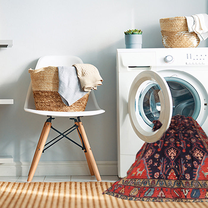 Machine Washable Traditional Saffron Red Rug in a Washing Machine, wshtr4336