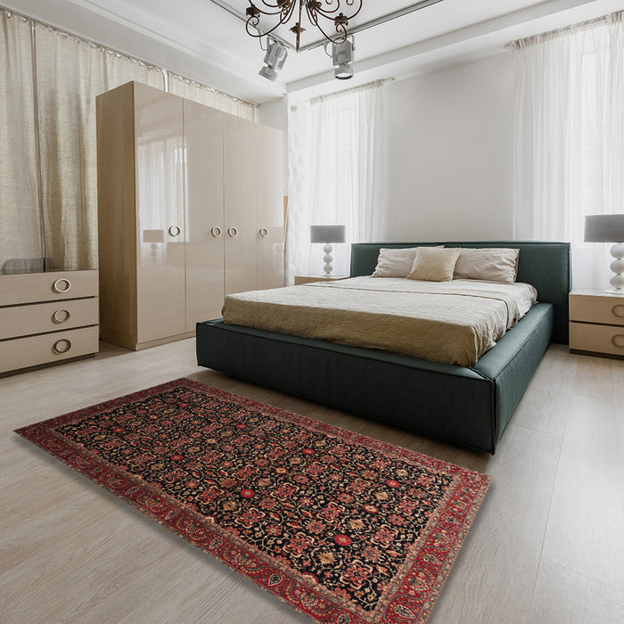 Traditional Sienna Brown Persian Rug in a Bedroom, tr433
