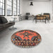 Round Machine Washable Traditional Orange Salmon Pink Rug in a Office, wshtr4341