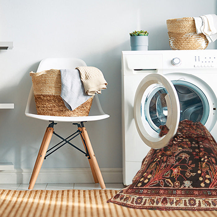 Machine Washable Traditional Gold Brown Rug in a Washing Machine, wshtr4342