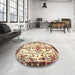 Round Machine Washable Traditional Dark Sienna Brown Rug in a Office, wshtr4343