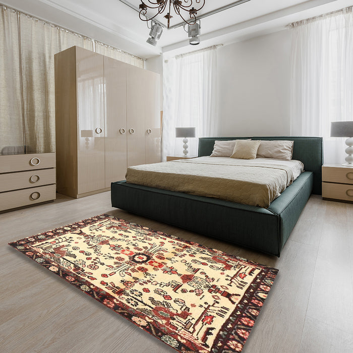 Traditional Dark Sienna Brown Animal Rug in a Bedroom, tr4343