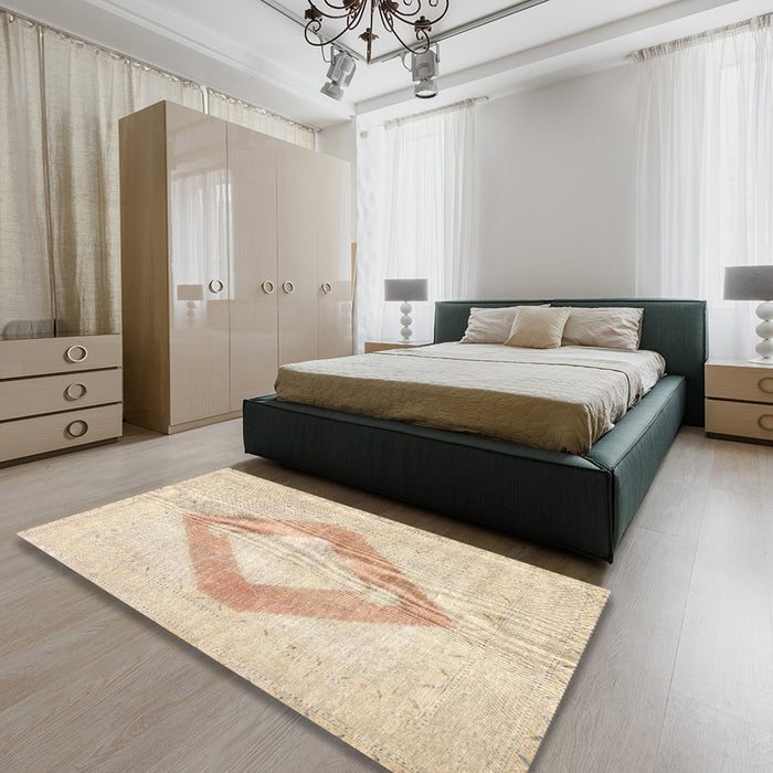 Machine Washable Traditional Gold Rug in a Bedroom, wshtr4344
