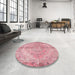 Round Traditional Dark Pink Medallion Rug in a Office, tr4346