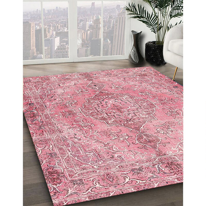 Machine Washable Traditional Dark Pink Rug in a Family Room, wshtr4346