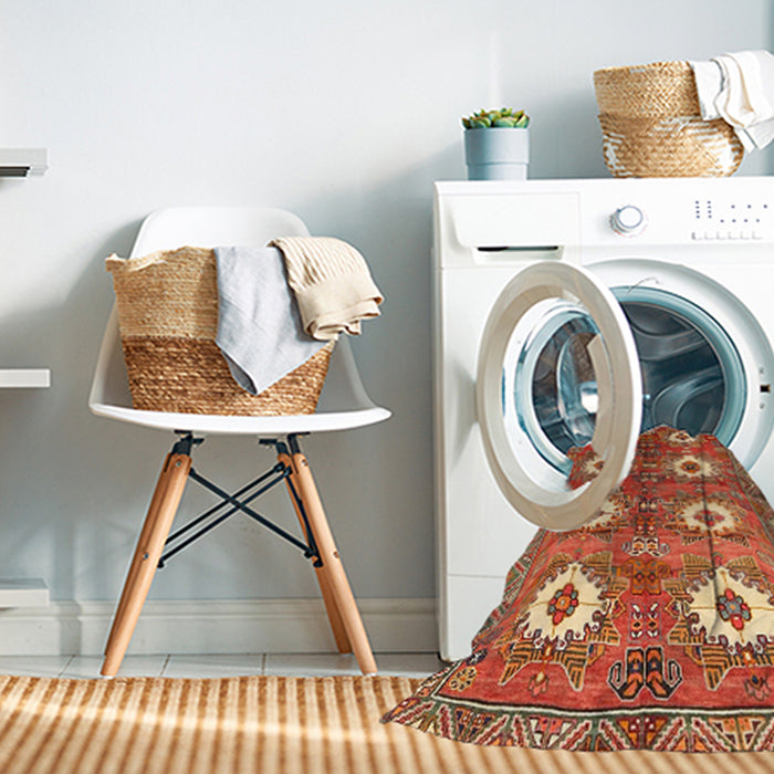 Machine Washable Traditional Red Rug in a Washing Machine, wshtr4349