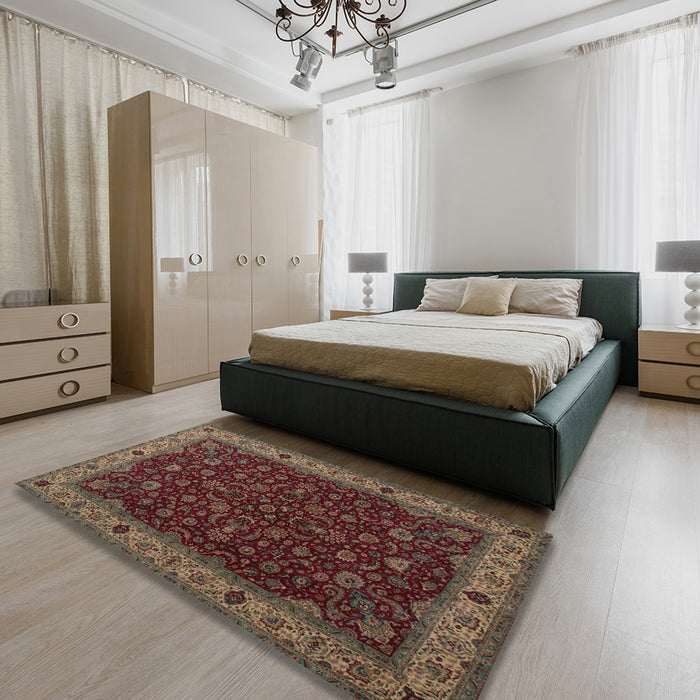 Machine Washable Traditional Brown Rug in a Bedroom, wshtr434