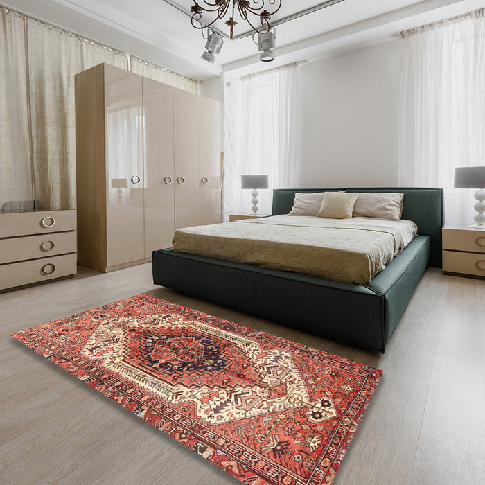 Traditional Tangerine Pink Persian Rug in a Bedroom, tr4350