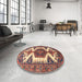 Round Traditional Tangerine Pink Persian Rug in a Office, tr4351