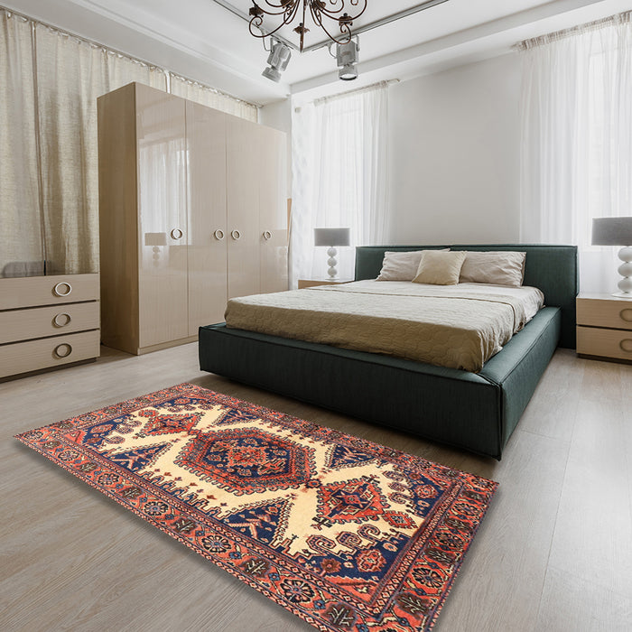 Machine Washable Traditional Tangerine Pink Rug in a Bedroom, wshtr4351