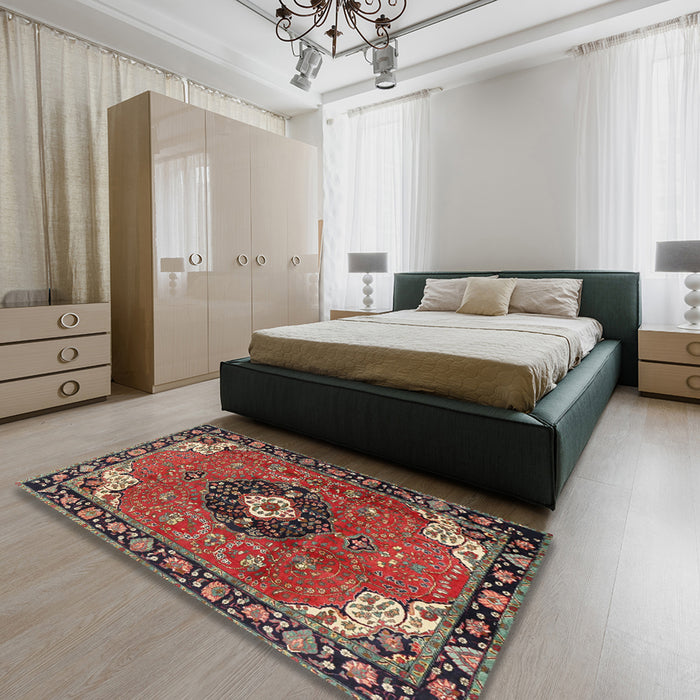 Traditional Saffron Red Medallion Rug in a Bedroom, tr4353