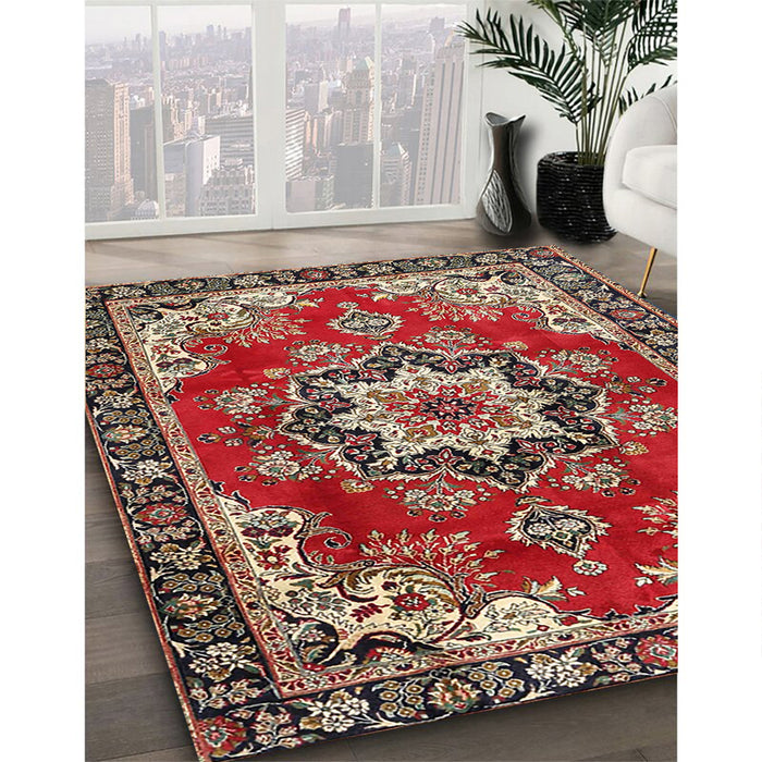 Machine Washable Traditional Saffron Red Rug in a Family Room, wshtr4354