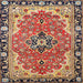 Round Machine Washable Traditional Saffron Red Rug, wshtr4355