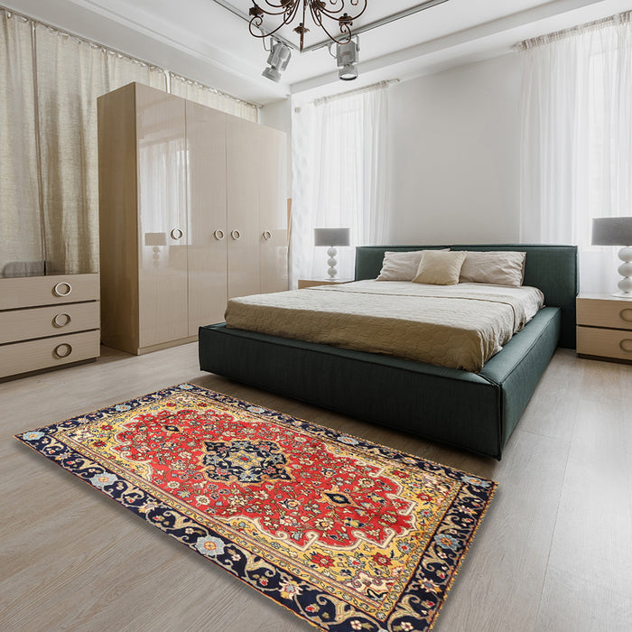 Machine Washable Traditional Saffron Red Rug in a Bedroom, wshtr4355