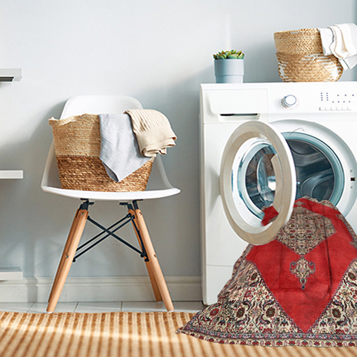 Machine Washable Traditional Red Rug in a Washing Machine, wshtr4356