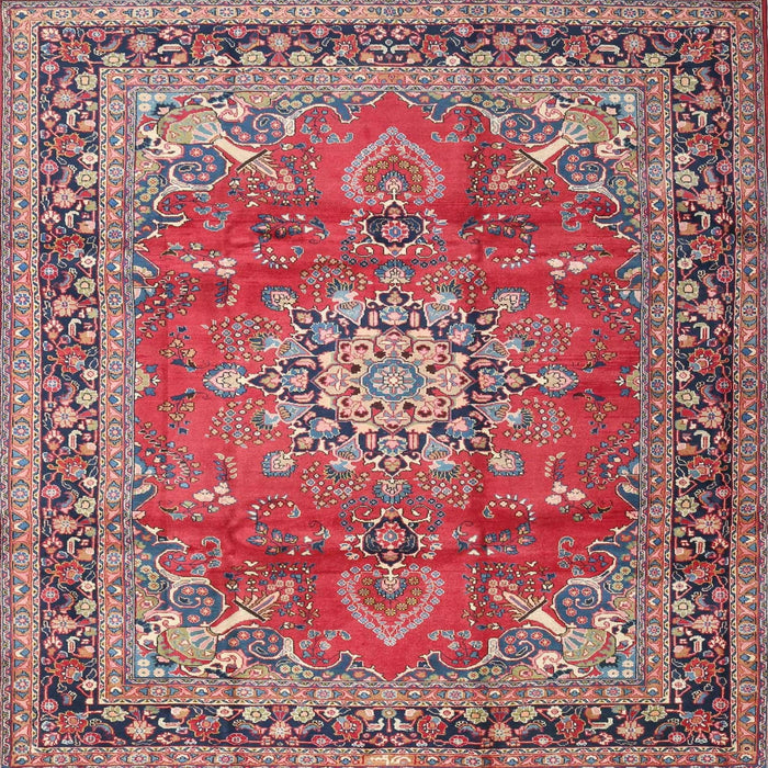 Square Traditional Fire Brick Red Medallion Rug, tr4359