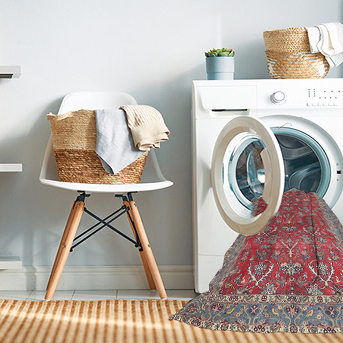 Machine Washable Traditional Fire Brick Red Rug in a Washing Machine, wshtr4362