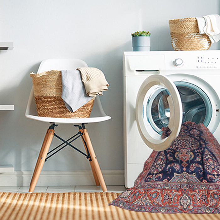 Machine Washable Traditional Rosy Pink Rug in a Washing Machine, wshtr4363