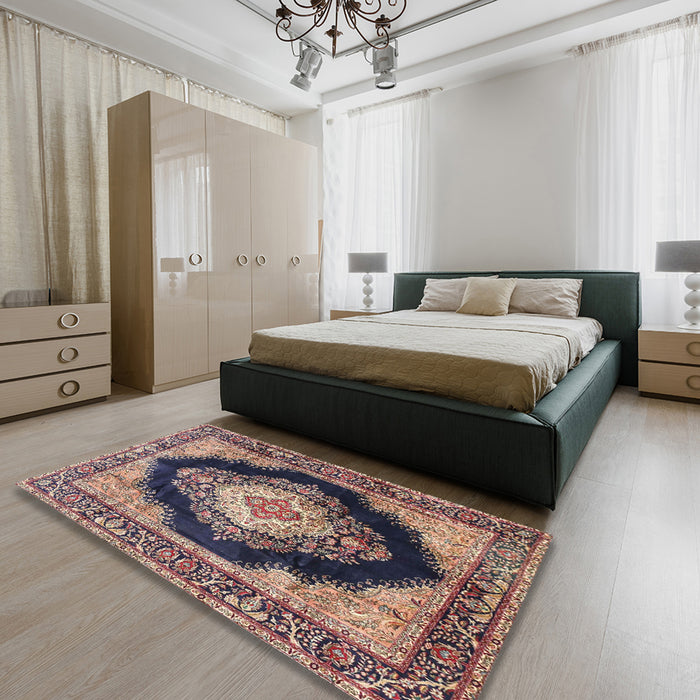 Traditional Purple Medallion Rug in a Bedroom, tr4364