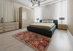 Machine Washable Traditional Saffron Red Rug in a Bedroom, wshtr4365