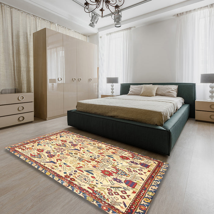 Traditional Brown Gold Animal Rug in a Bedroom, tr4369