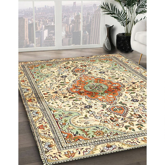 Traditional Khaki Gold Persian Rug in Family Room, tr4371