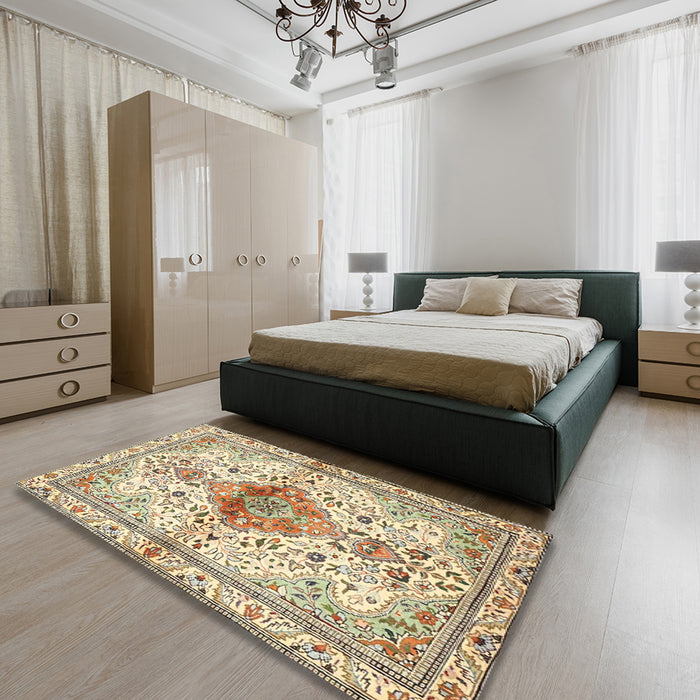 Traditional Khaki Gold Persian Rug in a Bedroom, tr4371