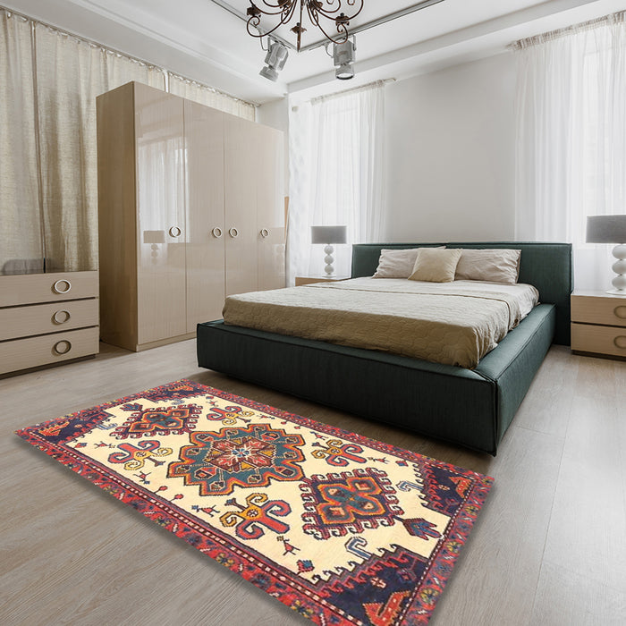 Traditional Brown Red Persian Rug in a Bedroom, tr4372