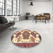 Round Machine Washable Traditional Brown Red Rug in a Office, wshtr4372