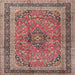 Round Machine Washable Traditional Brown Red Rug, wshtr4375