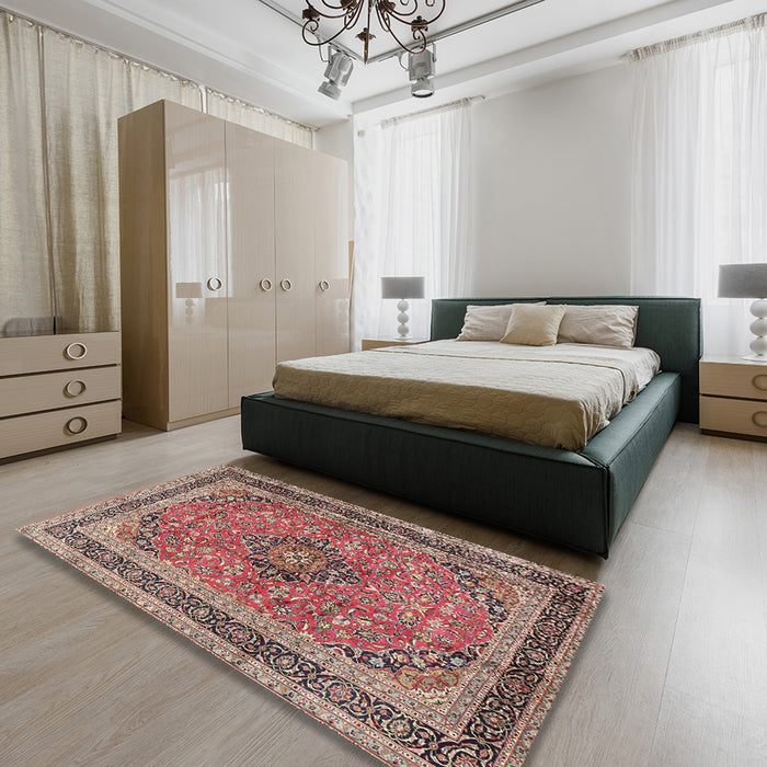 Traditional Brown Red Persian Rug in a Bedroom, tr4375
