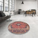 Round Machine Washable Traditional Brown Red Rug in a Office, wshtr4379
