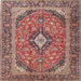 Round Machine Washable Traditional Brown Red Rug, wshtr4379