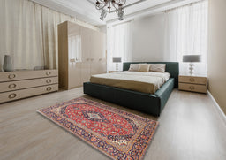 Traditional Brown Red Medallion Rug in a Bedroom, tr4379