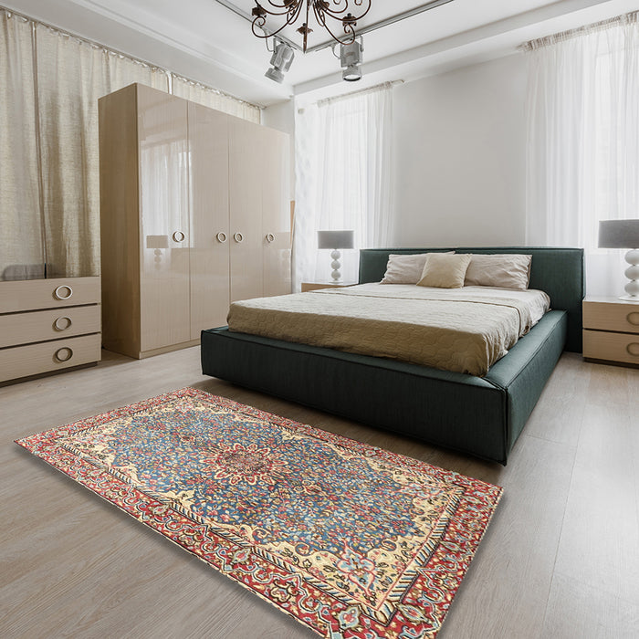 Traditional Chestnut Brown Persian Rug in a Bedroom, tr4381