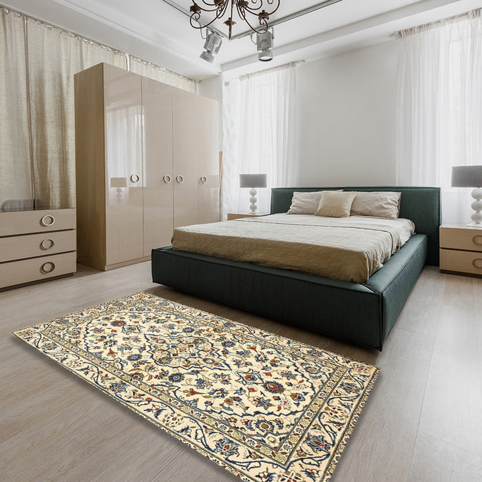 Traditional Brown Persian Rug in a Bedroom, tr4384