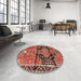 Round Traditional Saffron Red Persian Rug in a Office, tr4385