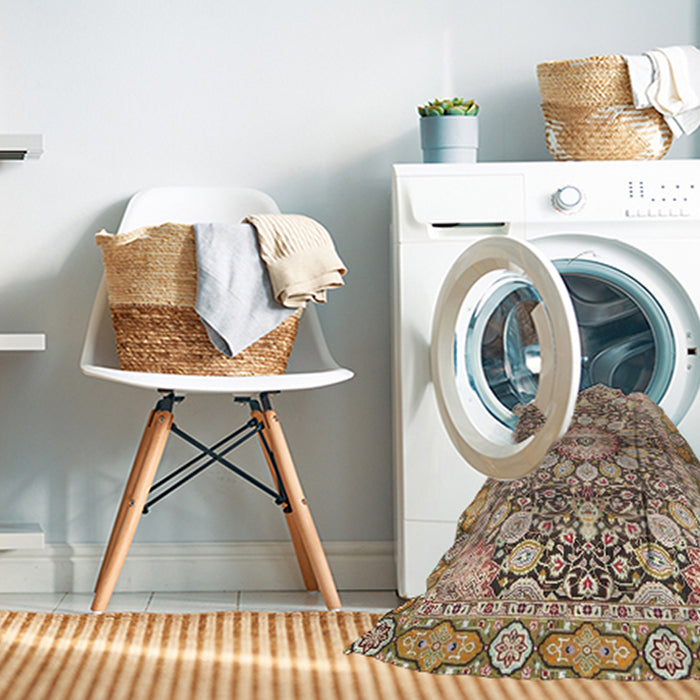 Machine Washable Traditional Sienna Brown Rug in a Washing Machine, wshtr4386