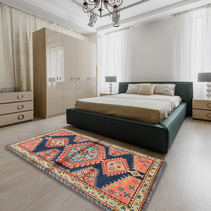Traditional Reddish Brown Persian Rug in a Bedroom, tr4390